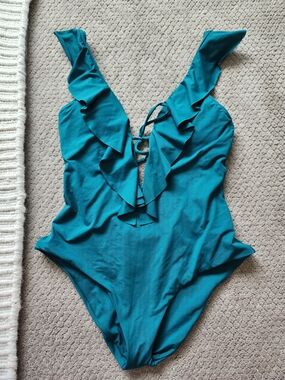 BECCA Teal Ruffle-Trim One-Piece Swimsuit